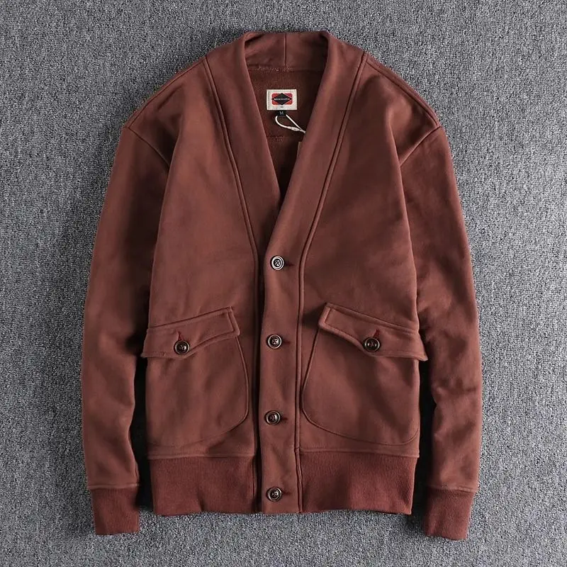 

Мужская осенне-зимняя винтажная однотонная куртка с флисовой подкладкой, V-образным вырезом, стильная повседневная верхняя одежда, теплая ретро-куртка для работы