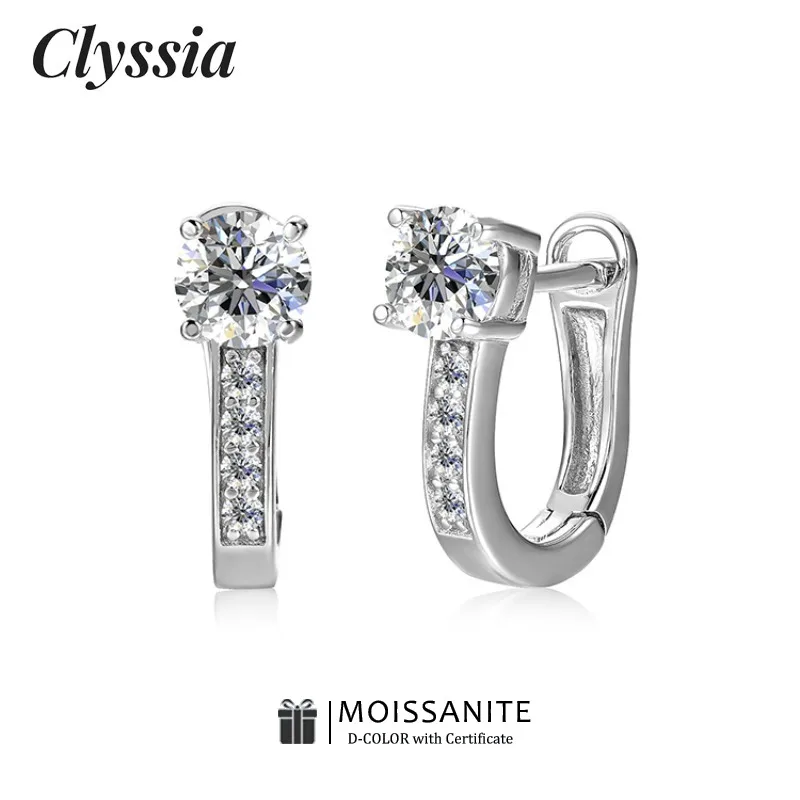 

CLYSSIA Moissanite Hoop Earrings 5.0mm D Color VVS1 Women's Diamond Earring Original Certified 925 Sterling Silver Jewelry