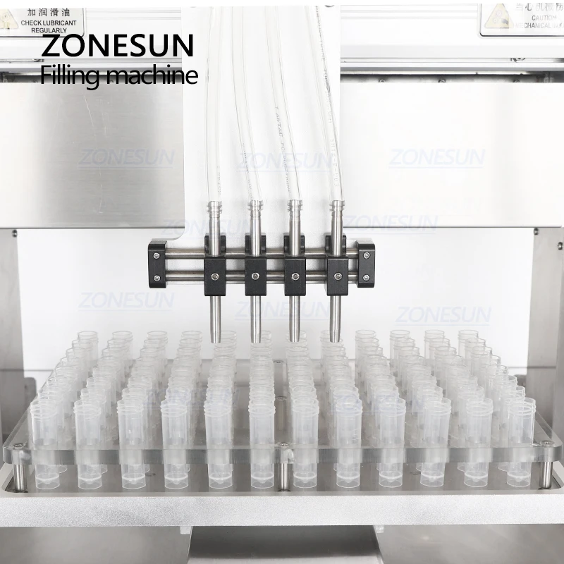 Zonesun ZS-XYZ4 líquido máquina de enchimento 4 cabeças cerâmica bomba êmbolo tubo do tubo de ensaio agentes químicos embalagem médica linha de produção