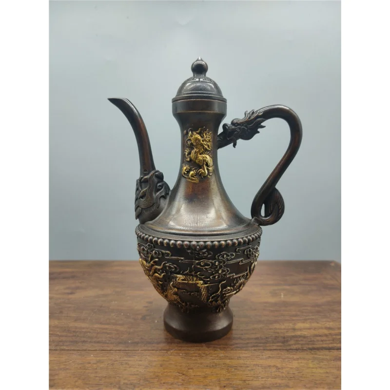 

Brass Dragon and Phoenix Wine Pot Decoration Purple Bronze Gilding Wine Pot Home Office Antique Distressed Crafts Business Gifts