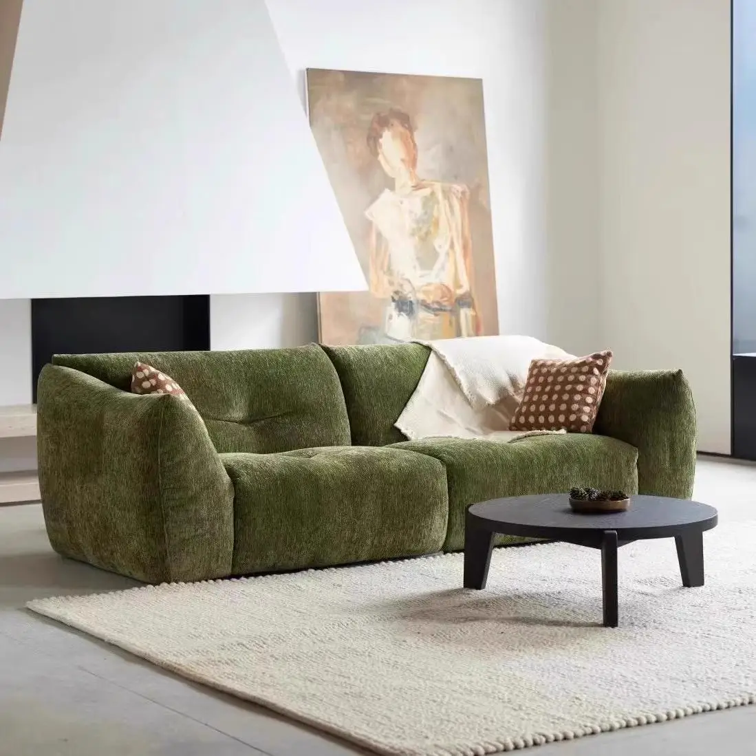 French retro glutinous rice cake fabric sofa, antique small apartment in the living room, cream style sofa combination