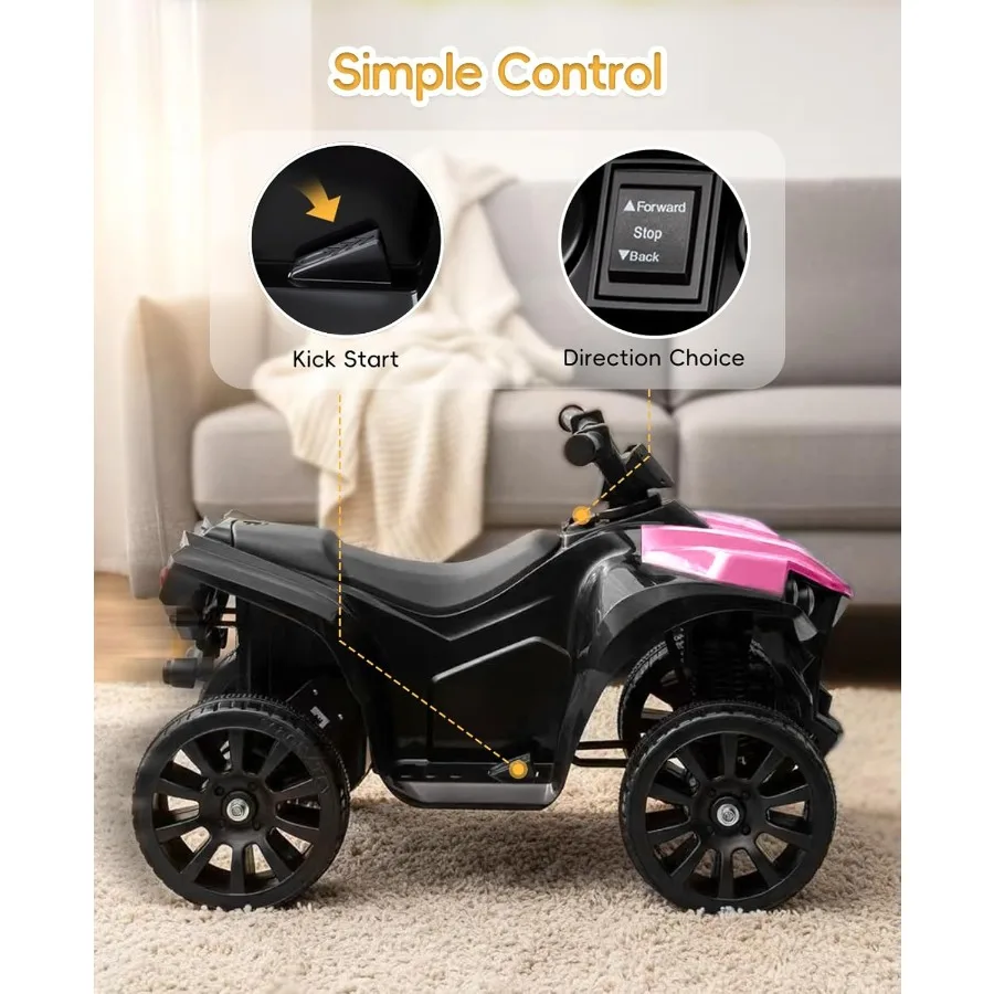 ركوب على ألعاب للأطفال الصغار 1.5-4 ATV مع وقت اللعب حتى 70 دقيقة، سيارة كهربائية رباعية العجلات مع قيادة آمنة بسرعة 1.8 ميجابكسل في الساعة
