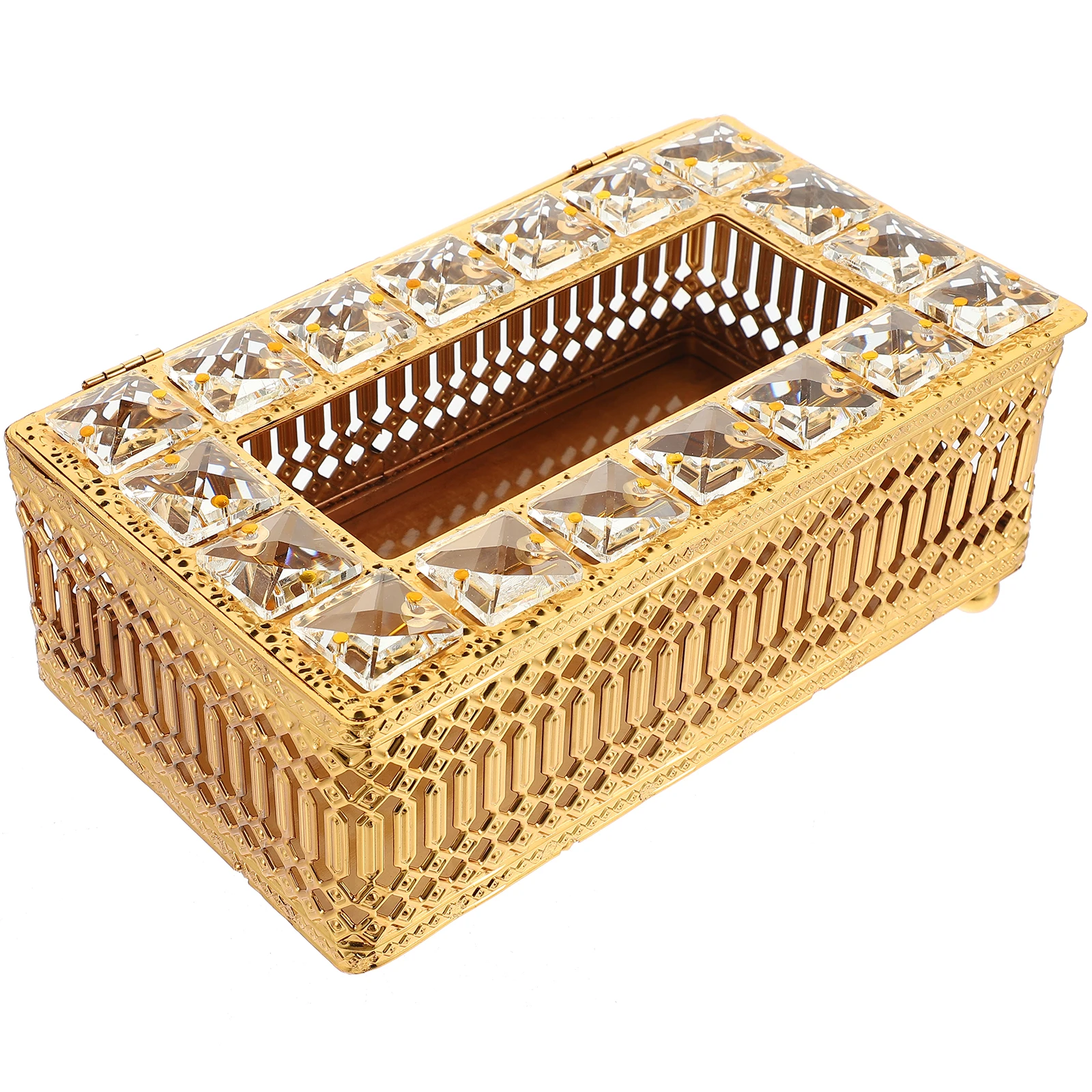 

Gold-plated Tissue Box Cover Rectangular Napkin Holder Vintage Golden Case Paper Towel Dispenser Home Office Bedroom Practical