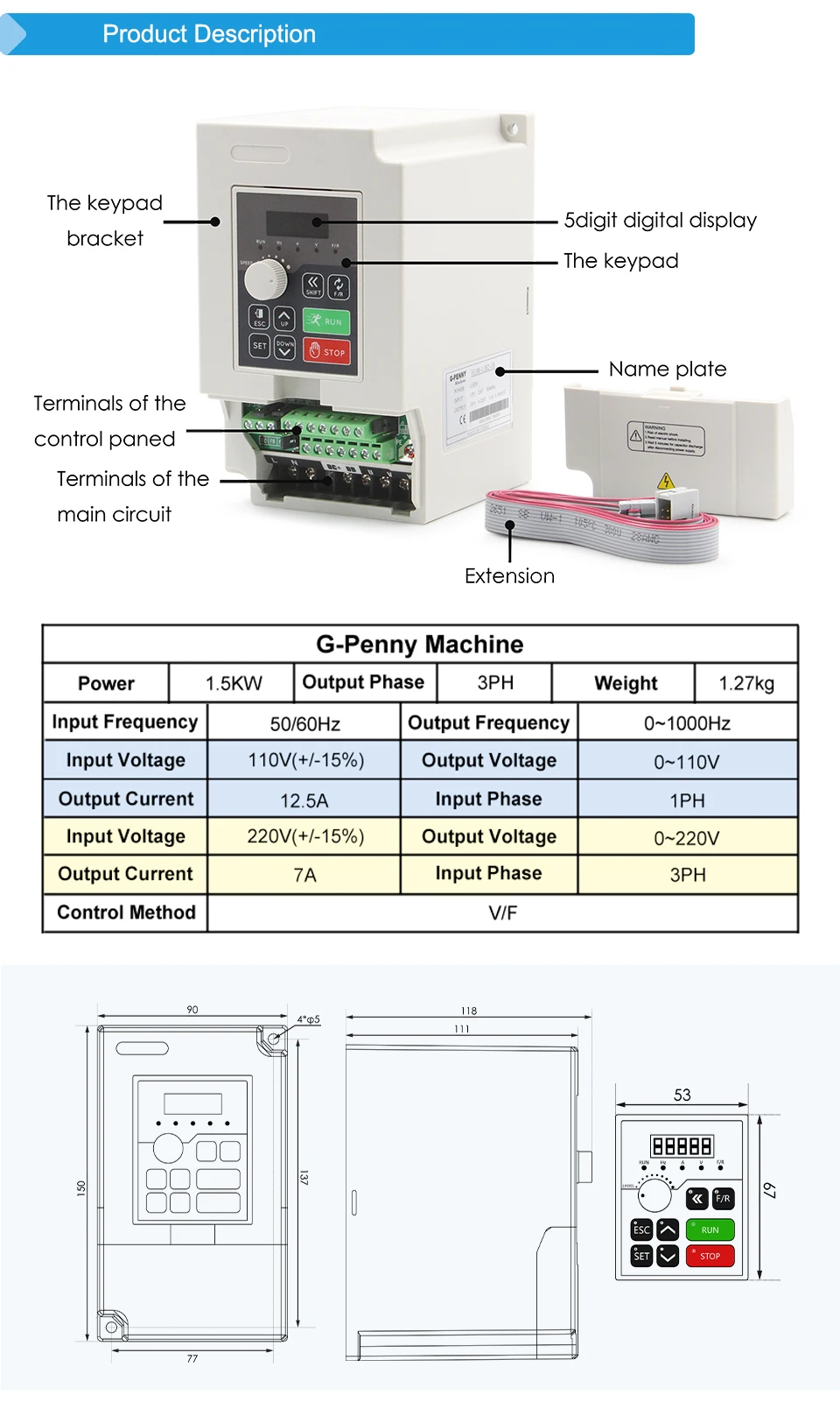 G-Penny 1,5KW ER16 80mm Wassergekühlter Spindel-Kit 0,01mm Rundlauf, 1,5kW VFD-Wechselrichter, 80mm Halterung, 75W Pumpe für CNC-Fräsmaschine – Detail 7