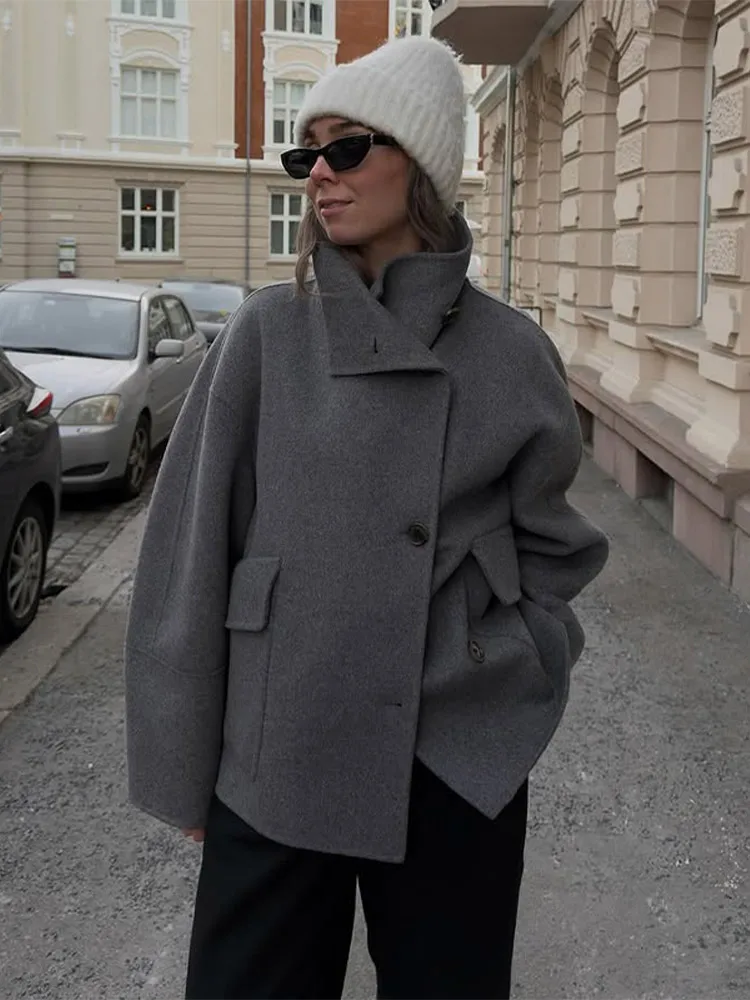 

﻿ Модные однотонные водолазки, женские однобортные теплые куртки с длинными рукавами и карманами, осень 2021, новая женская повседневная уличная одежда