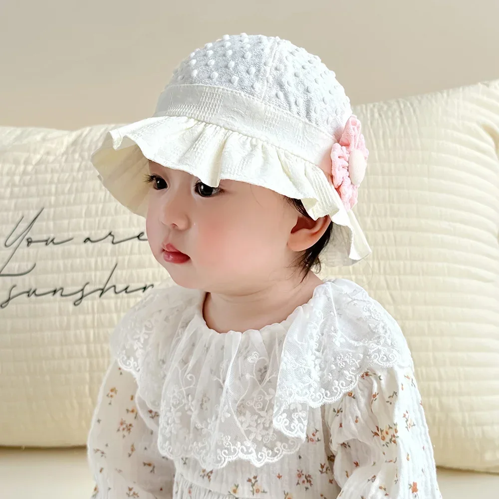 Soft Brim Girls Sun Cap Flower Princess Lace Baby Hat Summer Panama Infant Toddler UV Protection Hat Outdoor Baby Girls Bonnet