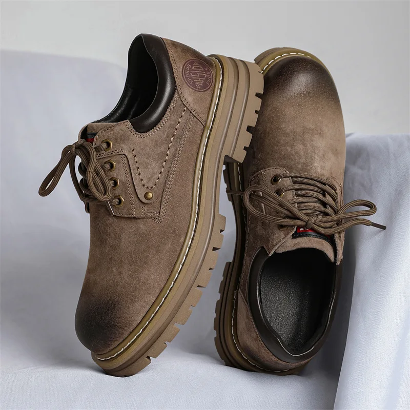 

Workwear shoes 2026 spring new retro British versatile short boots with thick sole and raised pigskin low top boots for men