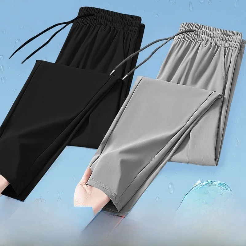 

Ice Silk Summer Thin Casual Pants Men's Spor Loose Elastic Long Trousers Qui Dry Breathable Leisure Pants Polyester Fiber