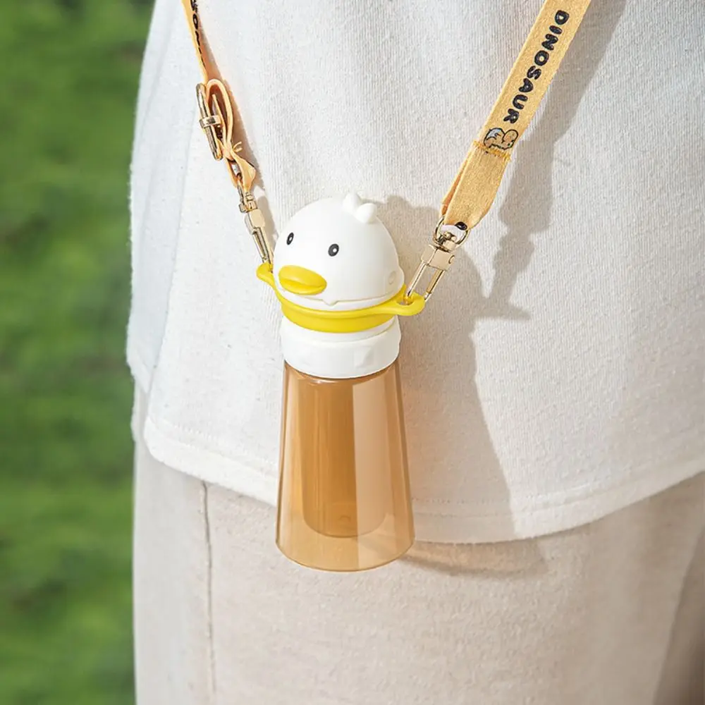Cartoon Duck Baby Water Bottle Cap 2 in1 with Shoulder Strap Bottle Replacement Lid With Straw Straw Lid Feeding Drinkware