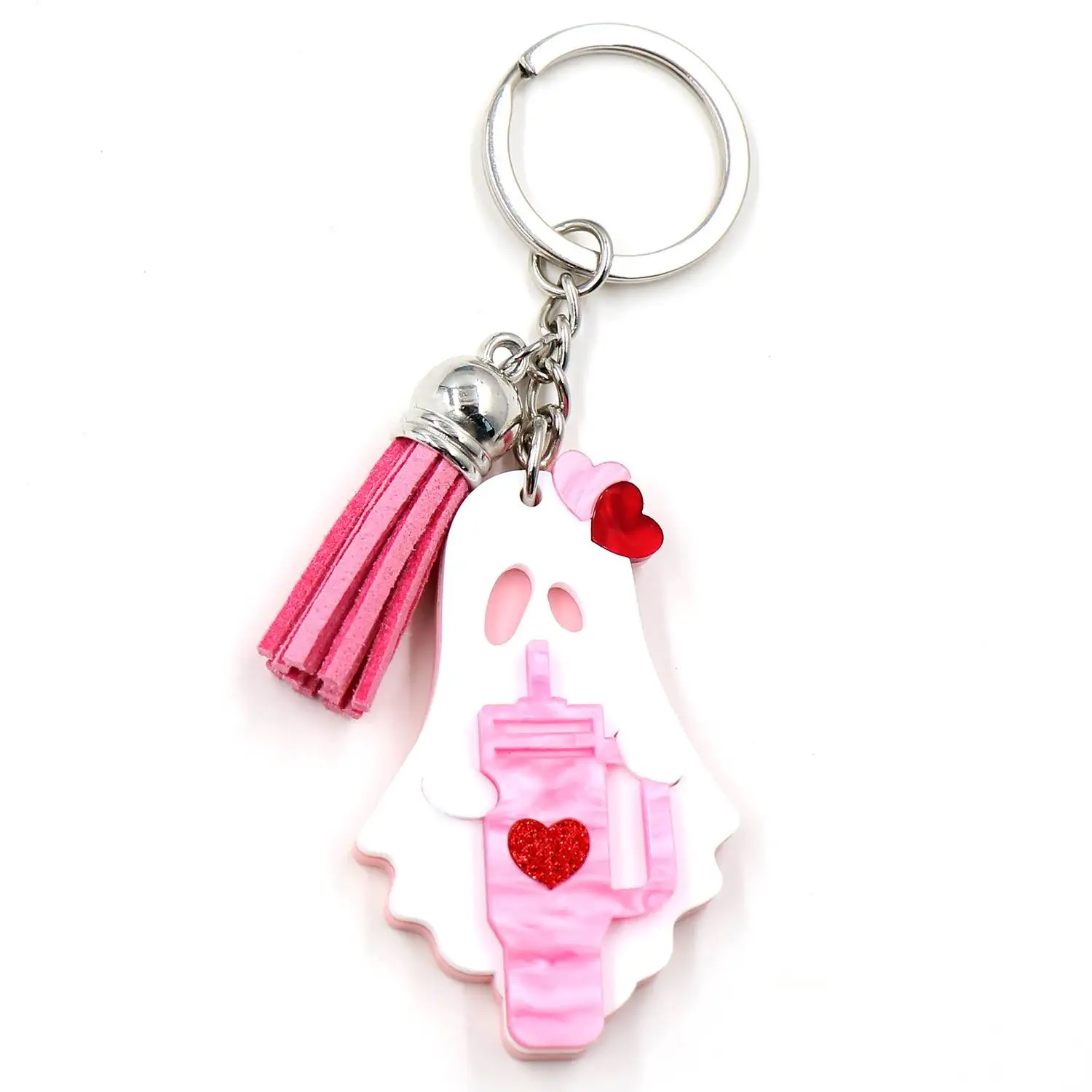 HYLKH1405 Love Ghost Laser Cut Keychain Valentine's Day Metal Iron UV Printing Silk Screen Printing Durable Silicone Material