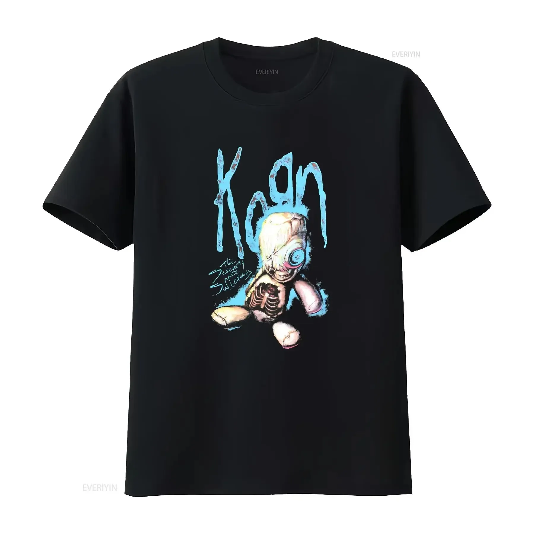 

korn sos doll back print slim fit T Shirt vintage Washed homme Stretched Versatile Soft Top For Everyday Wear Comfortable