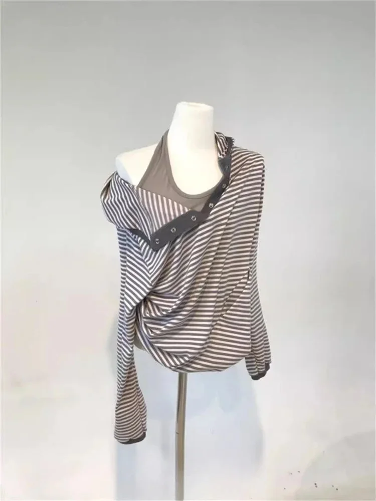 بلوزات كورية بغطاء للرأس على طراز Preppy مخططة وأكمام طويلة 2024 Ropa Mujer ملابس نسائية بقلنسوة على الموضة غير رسمية Y2k