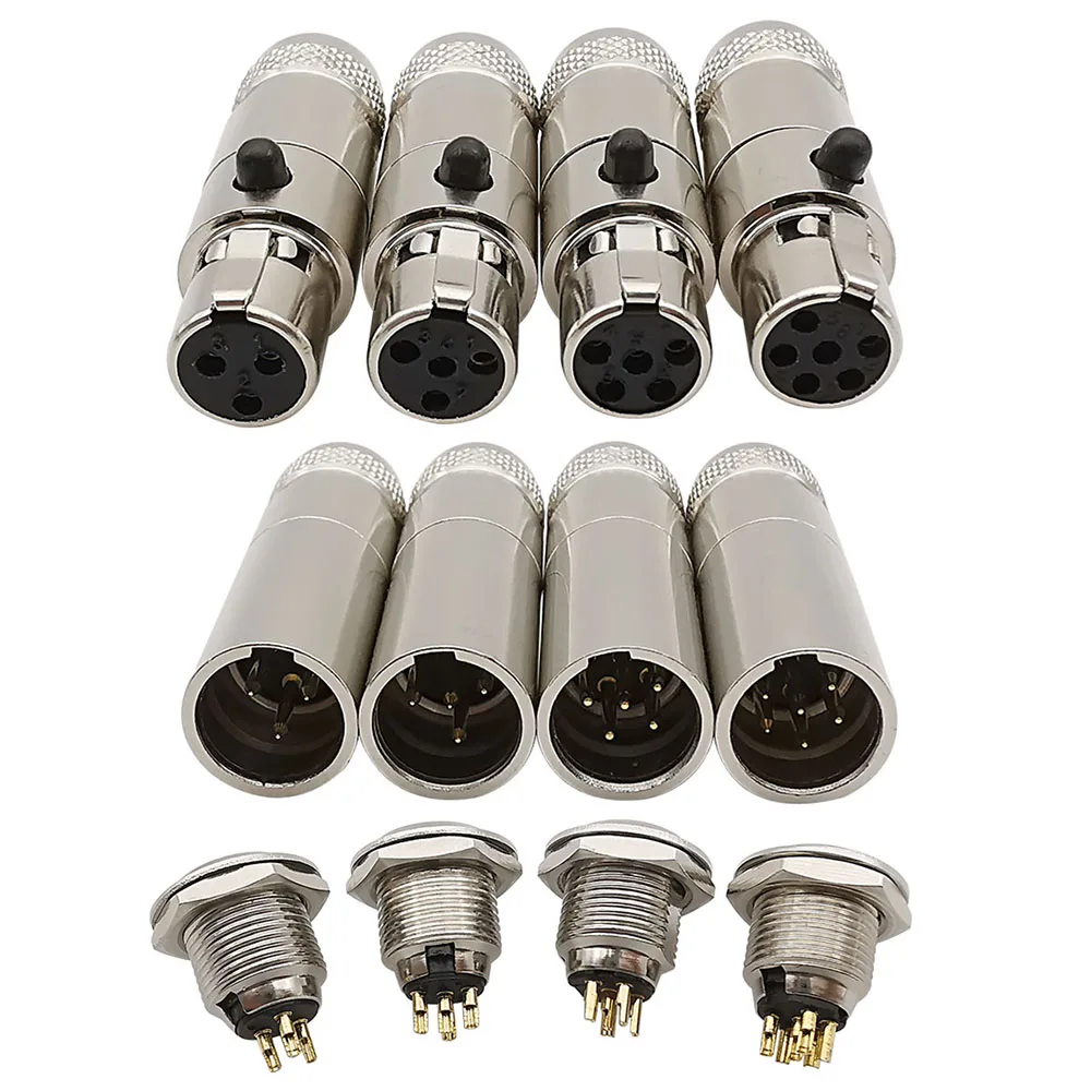 1Pair Metal Mini XLR 3/4/5/6 Pin Female Plug Male Jack Chassis Panel Socket Audio Microphone Soldering Cable Connector