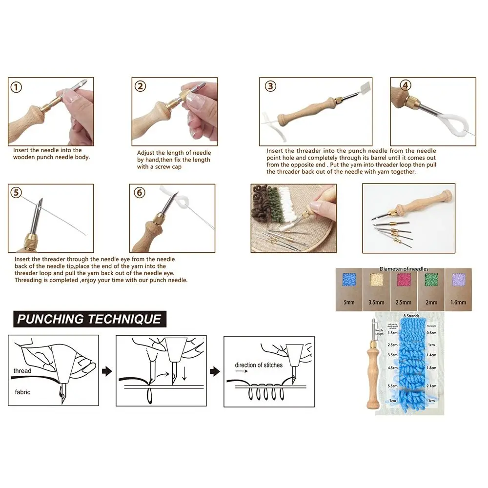 Stylo de point de broderie réglable avec manche en bois, artisanat de bricolage, outil de poinçonnage, applique de couture, outils de point de croix