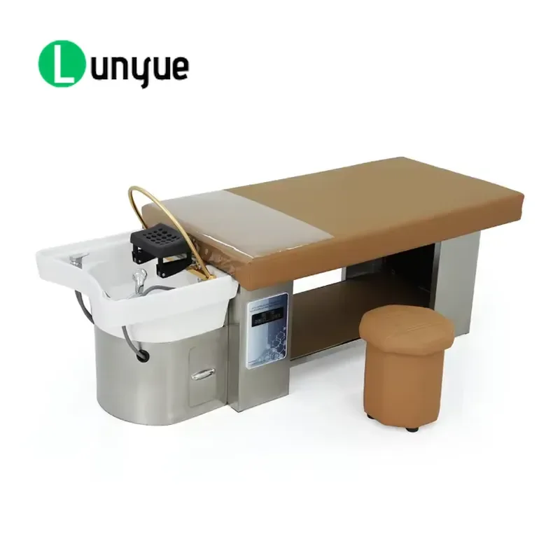 Luxury Modern Electric Water Circulation Shampoo Bed with Chair for Beauty Spa Thai Treatment Bath Furniture