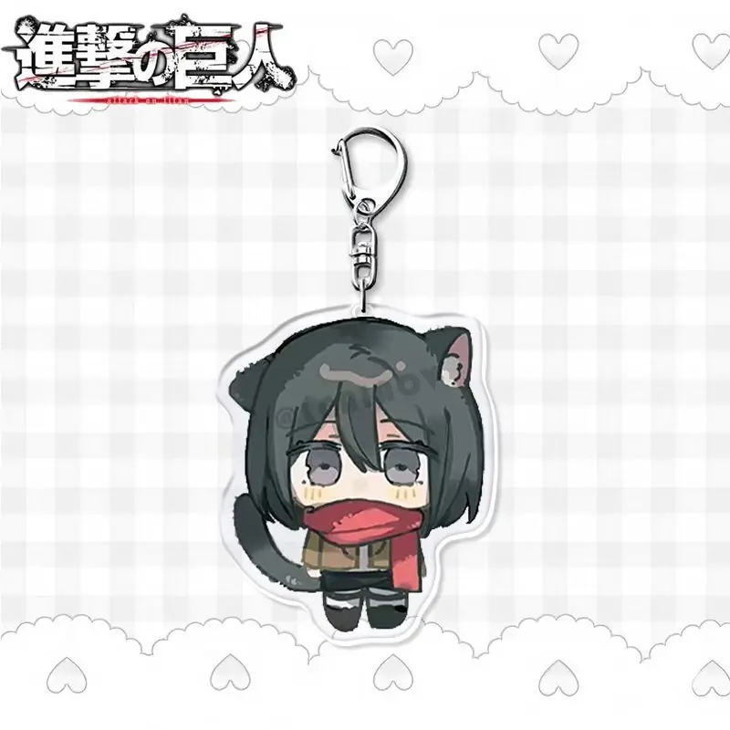Attack On Titan 5Cm Acrylic Keychains Chibi Kemonomimi Mikasa Ackerman Eren Yeager Armin Arlert Key Ring Pendant Anime Bag Gift
