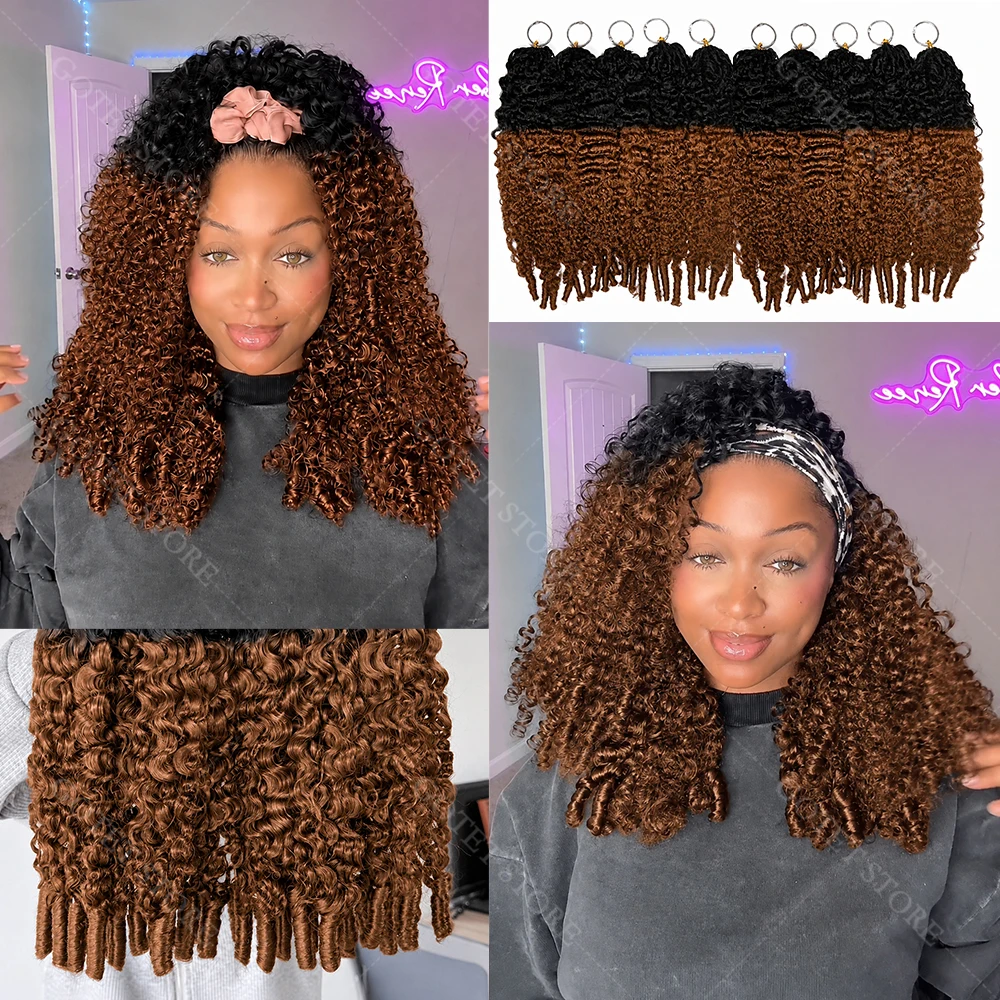 

12A Unprocessed Burmese Curly Crochet Human Hair Extensions Water Wave with Spiral Curly End Spiral Curly End Miracle Knots Crochet Bulk Hair 100% Human Hair For Boho Braids Invisible Micro Loop Feather Human Hair Extensions Golden Brown Crochet Bundles