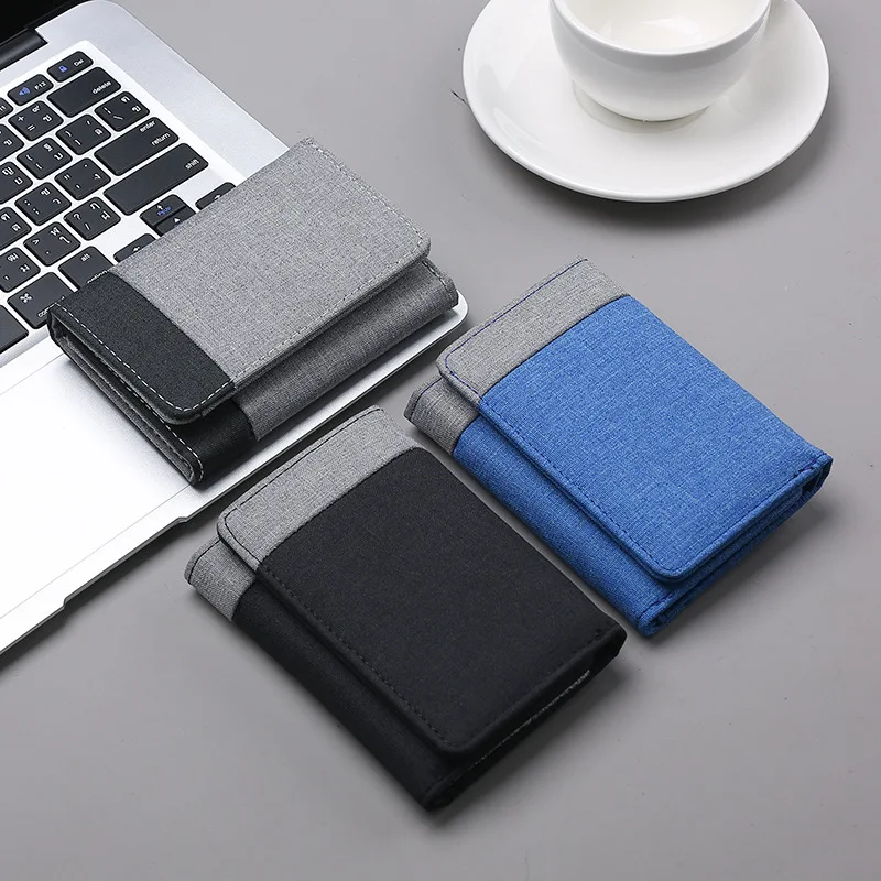 Men Canvas Wallet with ID Photo Holders Card Holder Wallet Case 8 Slots Hasp Male Purse Mini Three-fold Men Wallet