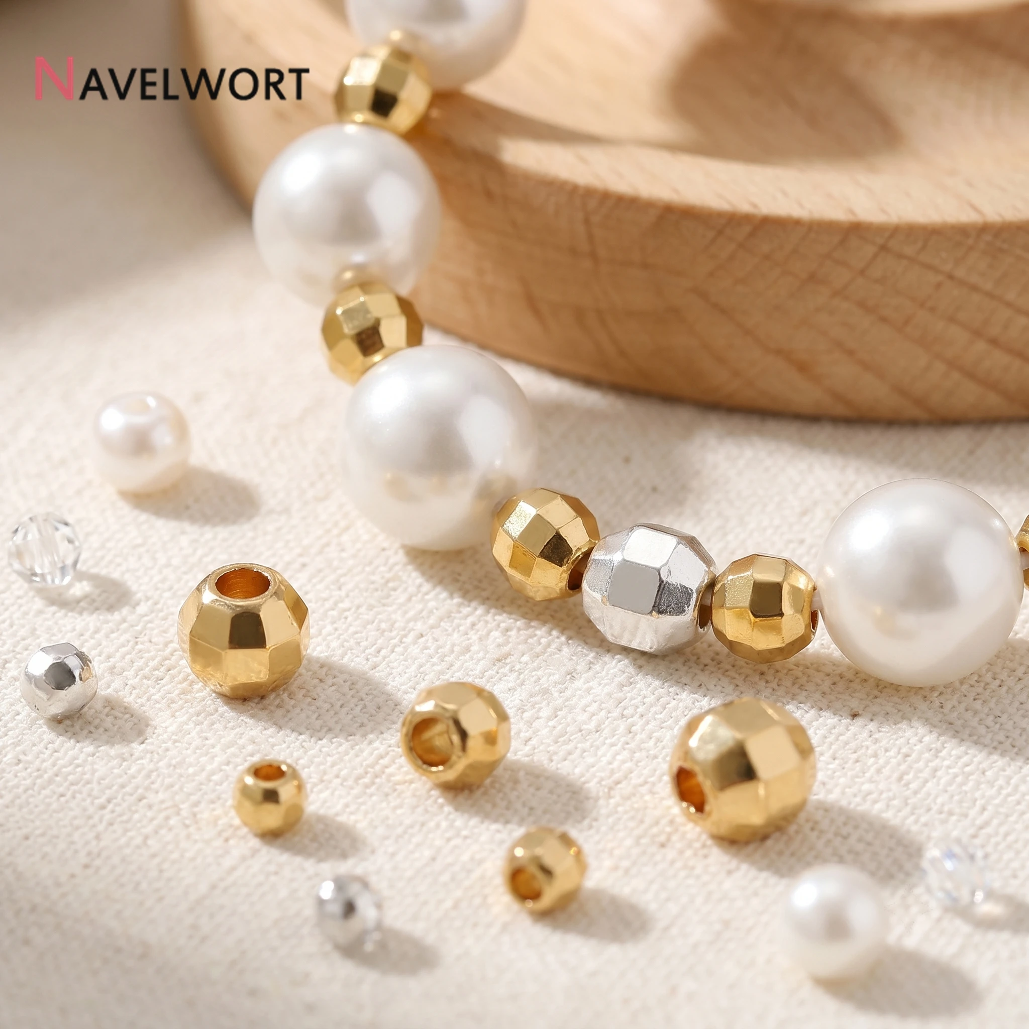 14K Gold Plated Brass Faceted Round Spacer Beads,Separator For Beads, For DIY Bracelet Necklace Making Accessories view 2