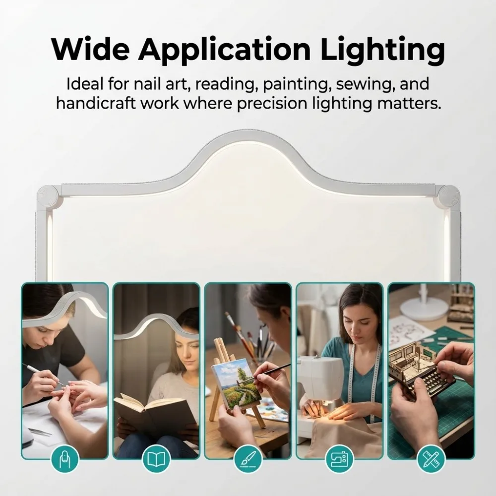 32inch Nail Desk Lamp 48W LED Half Moon Light Large Sauqre Shape Fill Light for Lash Extensio Photography Puzzle Crafting