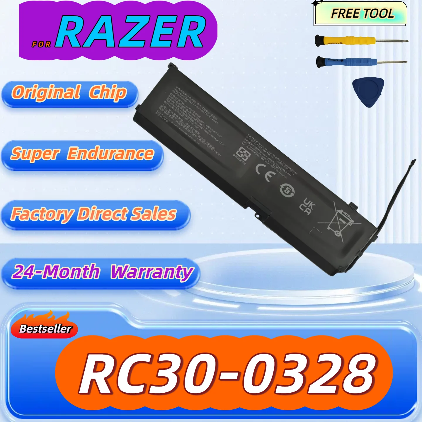 

RC30-0328 Laptop Battery for Razer Blade 15 2020 RZ09-0328 RZ09-03304x RZ09-03305x RZ09-0330x Free Tool+24M Warranty