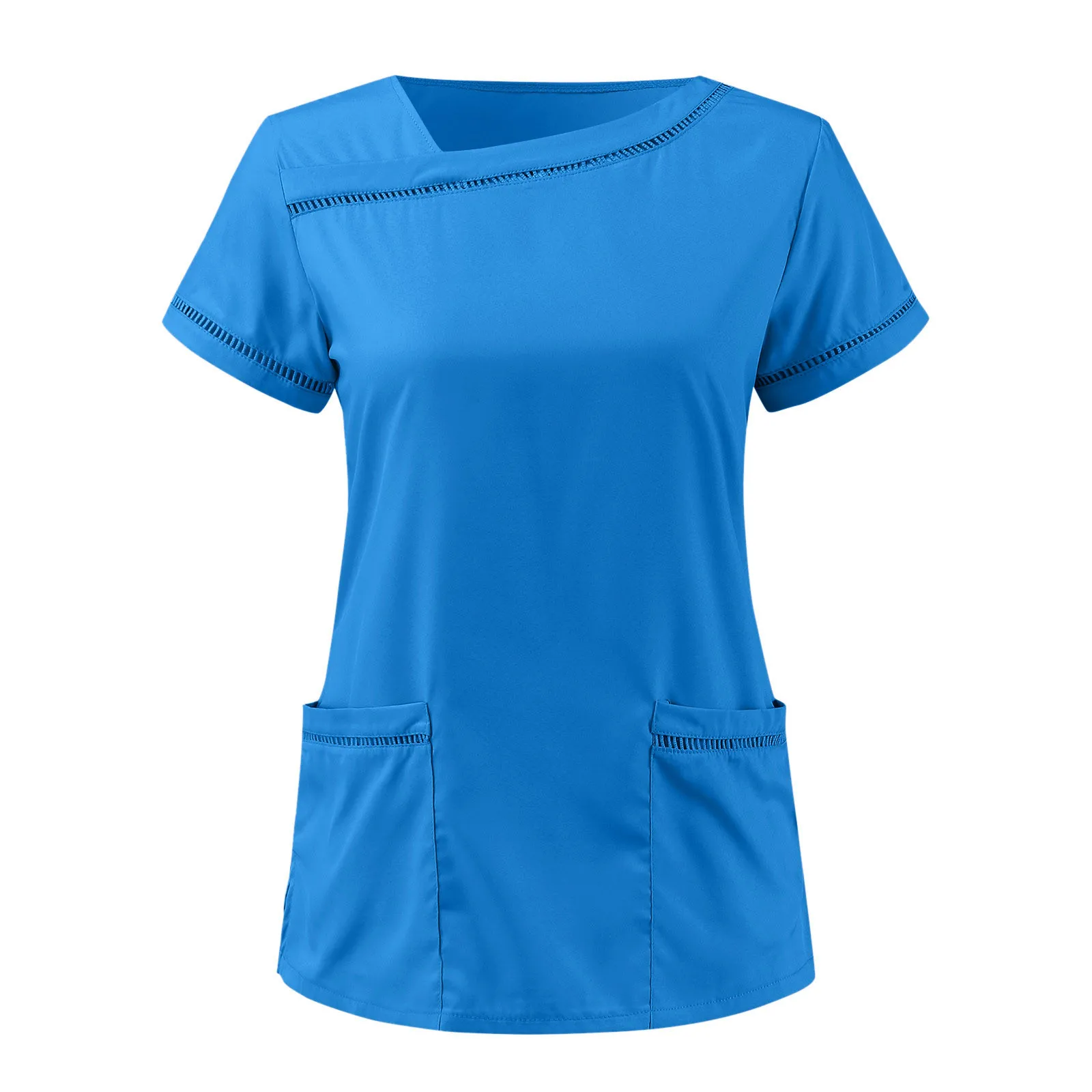 

Workers Care Short Sleeve Pocket T-Shirt Short Womens Uniforms Summer V-neck Solid Colour Casual Large Size Nursing Clothing