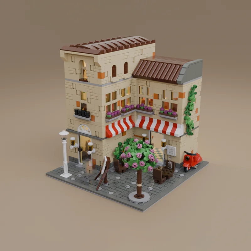 City Street View Modello Moc Mattoni da costruzione Ristorante italiano Modello Tecnologia Blocco modulare Giocattolo Assemblaggio fai-da-te Regali di costruzione