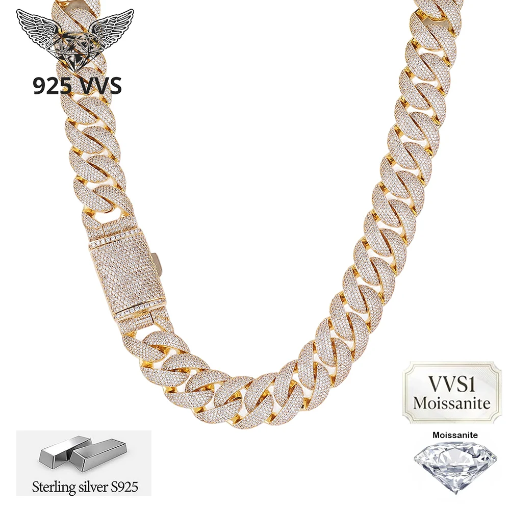 Thick 22mm Inlaid With 5 Rows Rivieras in VVS1 Moissanite Cuban Link Necklace Iced Out 925 Sterling Silver Fine Men's Necklace