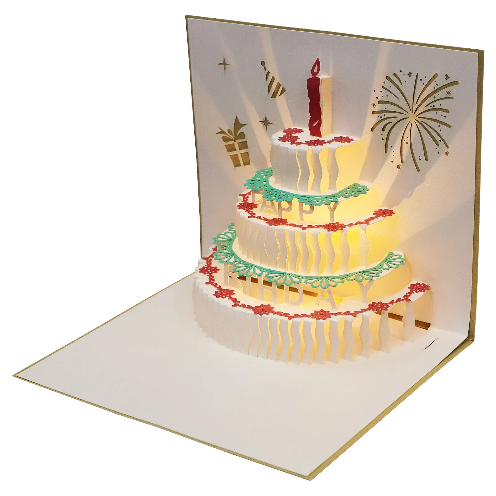 3D Birthday Cake Music Light Up Greeting Card Creative Blessing Card for Friends Family Surprise Gift 3D Birthday Cards