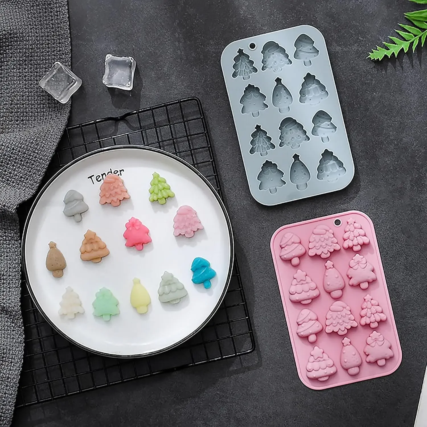 

2 Pack Christmas Tree Silicone Molds 12 Cavity Christmas Tree Shaped Candy Chocolate Mould Cake Decoration Baking Accessories