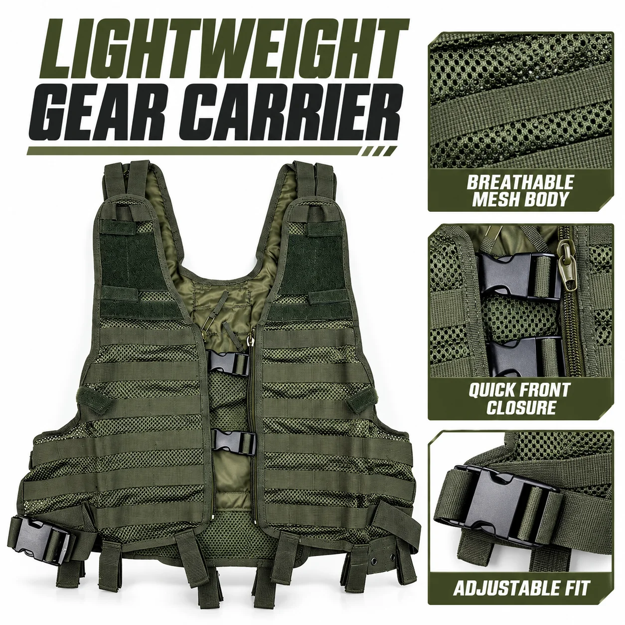 Tactical Load Bearing Vest Adjustable Mesh Modular Utility Vest Quick Release Airsoft Vest for Outdoor Training Field Games
