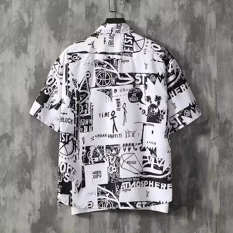 Summer High Quality Mens Hawaiian Shirt 3D Black Printed Short Lapel Sleeve Big Size Hawaii Men Beach New Design Shirts 2023