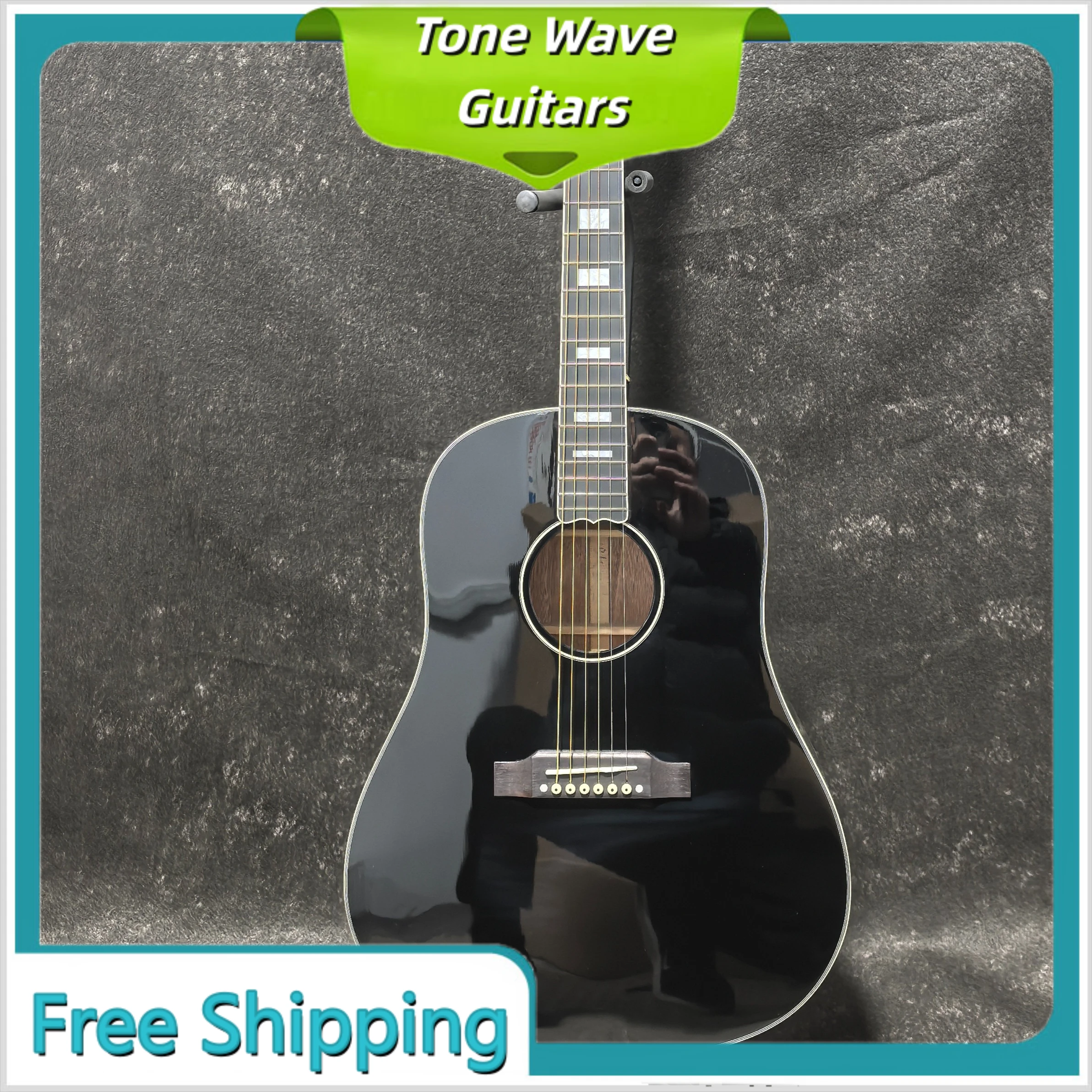 

Black J45 6 Strings Guitar Solid Top Picea Asperata Body W/Bone Nut/Saddle in Black Ebony Fingerboard Clear Sound Quality