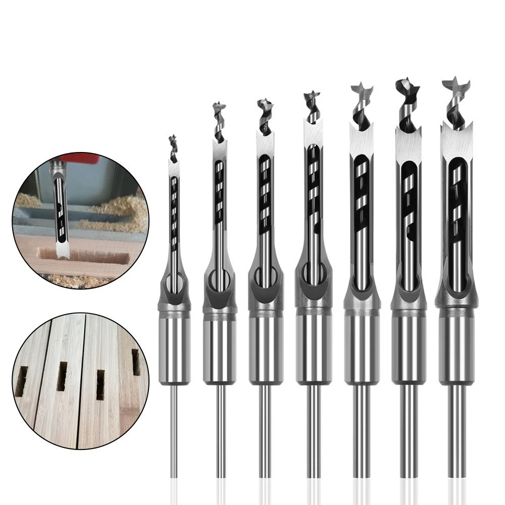 Square Hole Mortise Chisel Drill Bit Set HSS Wood Mortising Drill Bits Woodworking Tenon Drilling Tools for Hardwood