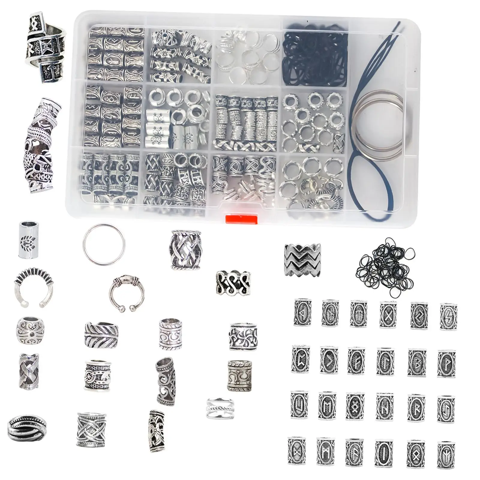 Silver Hair Braiding Accessories Dreadlocks Beads Rings Clips Tube Metal Cuffs Set for Hair Styling Tools Home Hairstyles