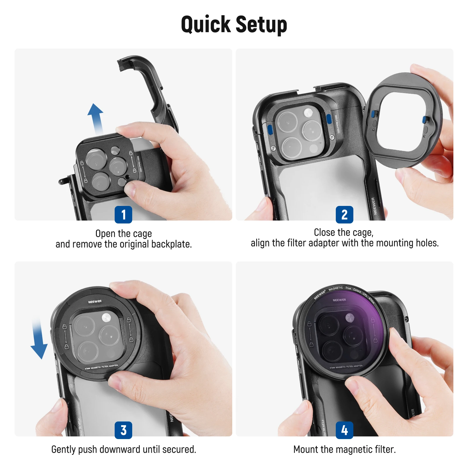 NEEWER مجموعة مرشحات CPL المغناطيسية مقاس 67 مم، مستقطب دائري عالي الدقة مع محول لوحة خلفية للمرشح المغناطيسي لهاتف iPhone 16 Pro/Pro Max