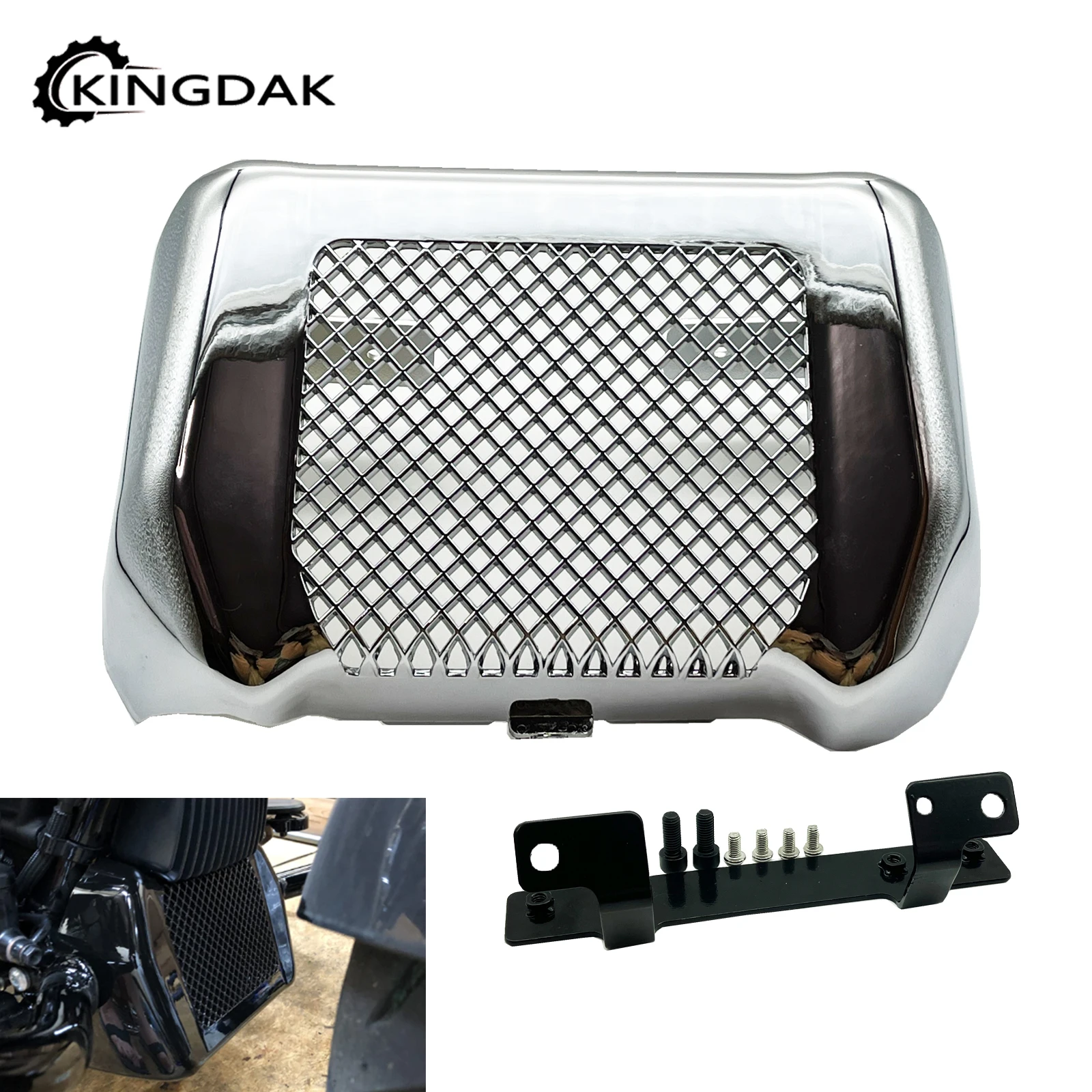 

Motorcycle Oil Cooler Cover Case kit with Bracket Chrome Fit for Harley Touring Road King Road Street Glide FLHR FLHX 2017-2023