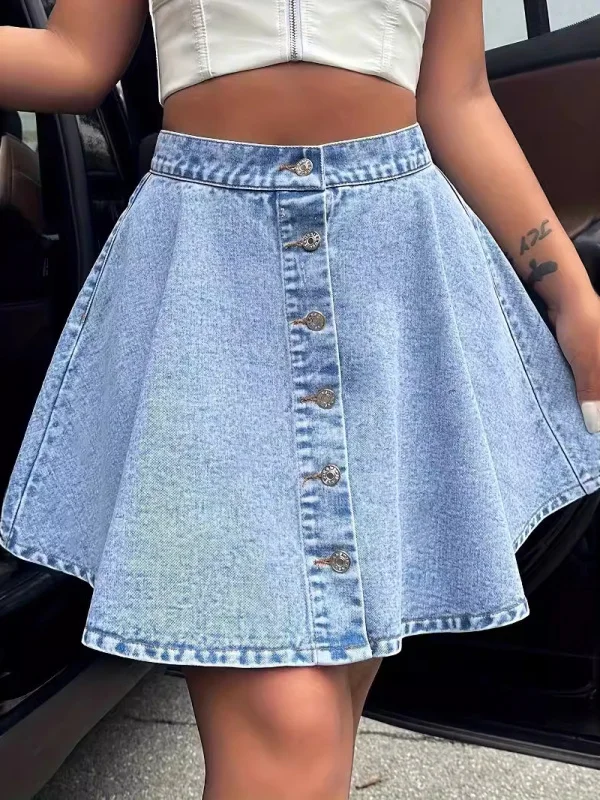 Cintura alta solta ajuste na moda saia jeans feminina casual el sle botão detalhe cintura alta design a linha saia ort