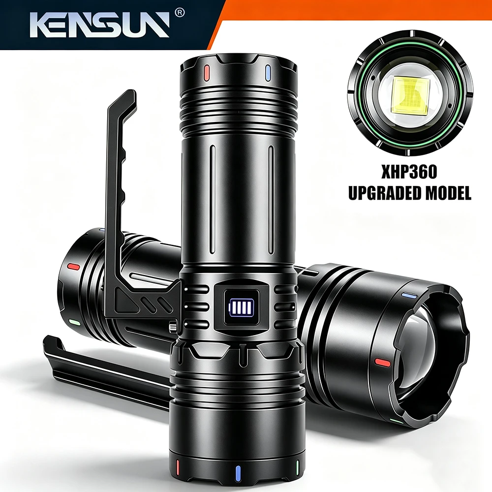 High power XHP360 5000M long-distance strong light LED flashlight USB charging outdoor camping ultra bright handheld light