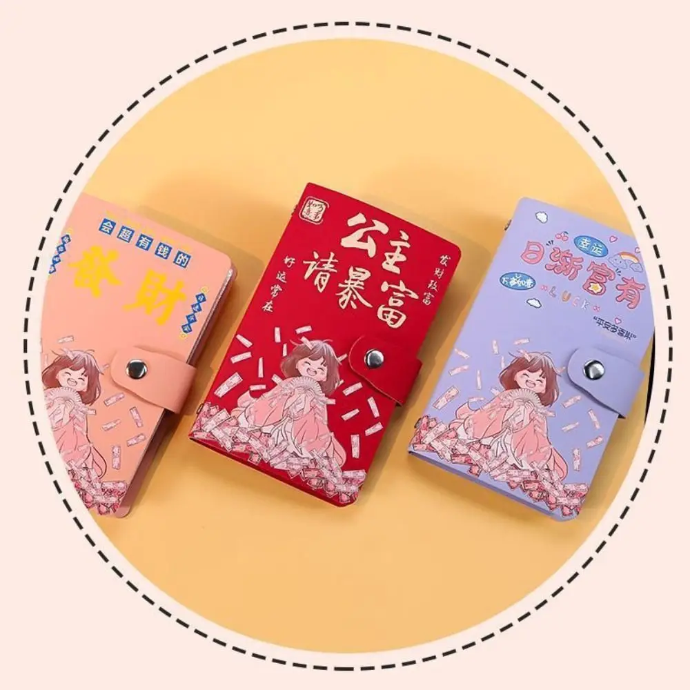 Cartoon Letter 100 Envelope Challenge Binder PU Leather Wallet Storage Money Saving Challeng Book 50 Sheets Savings Handbook