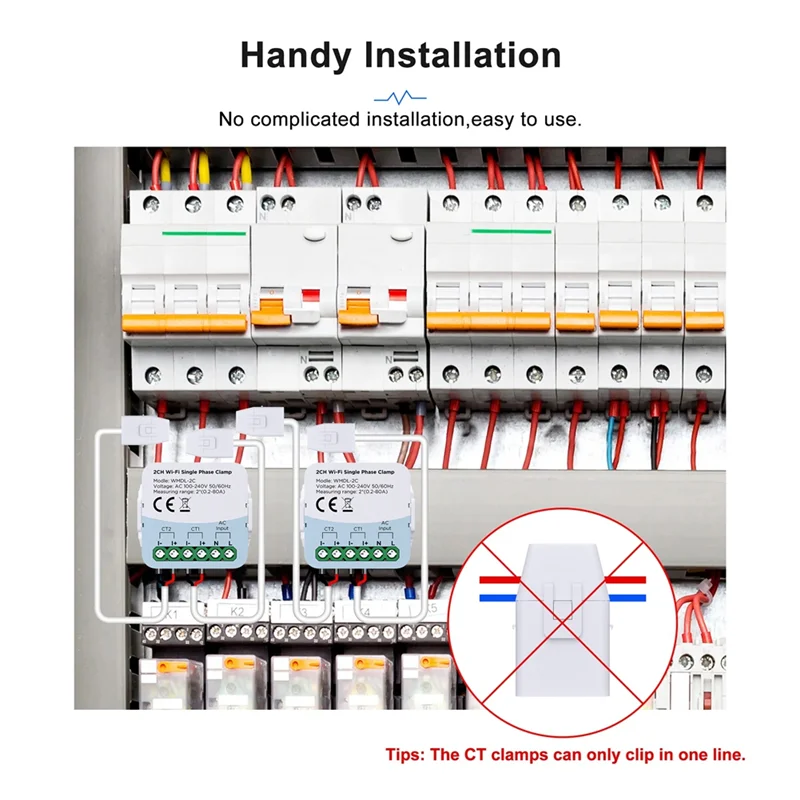 AA08-Tuya WIFI contatore di energia intelligente bidirezionale 80A 110 V/240 V con morsetto per trasformatore di corrente 2 canali monitor di alimentazione controllato da app
