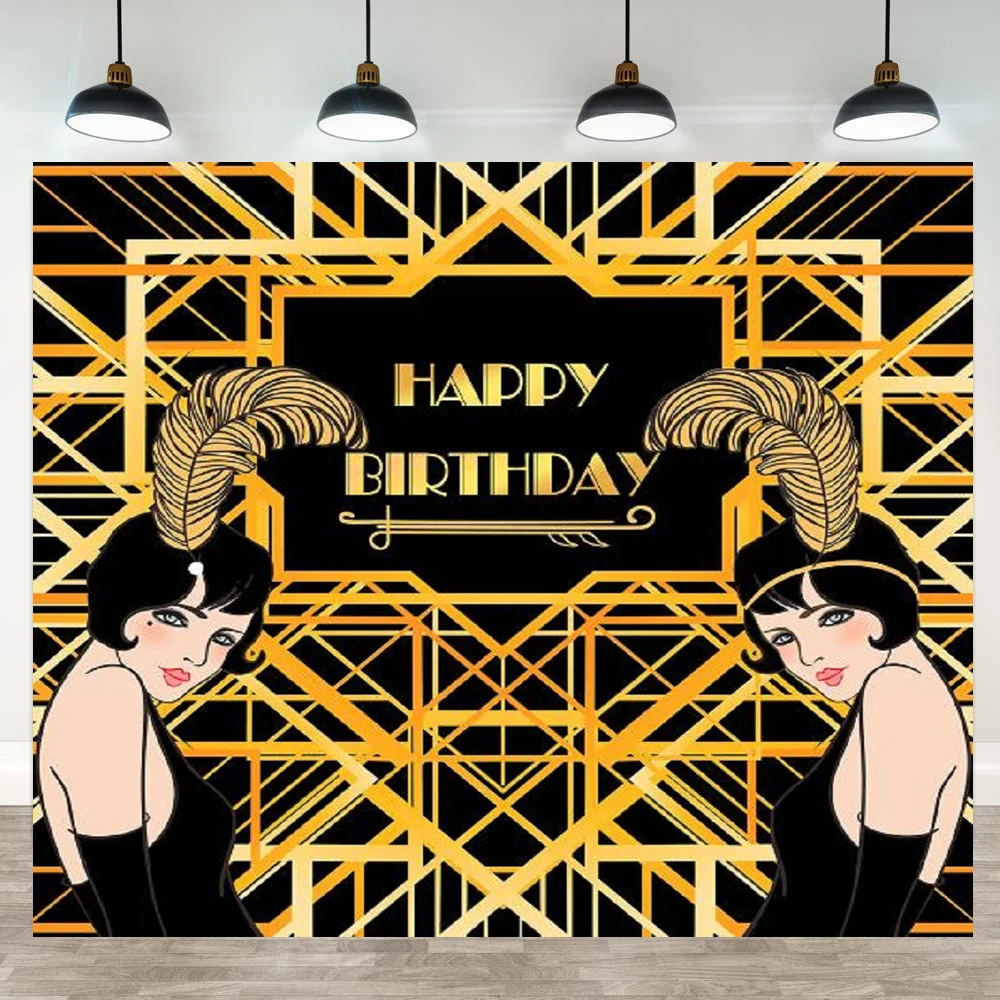 

Gatsby Birthday Photography Backdrop Retro Girl Great Gatsby Birthday Party Banner Black Gold Background Poster