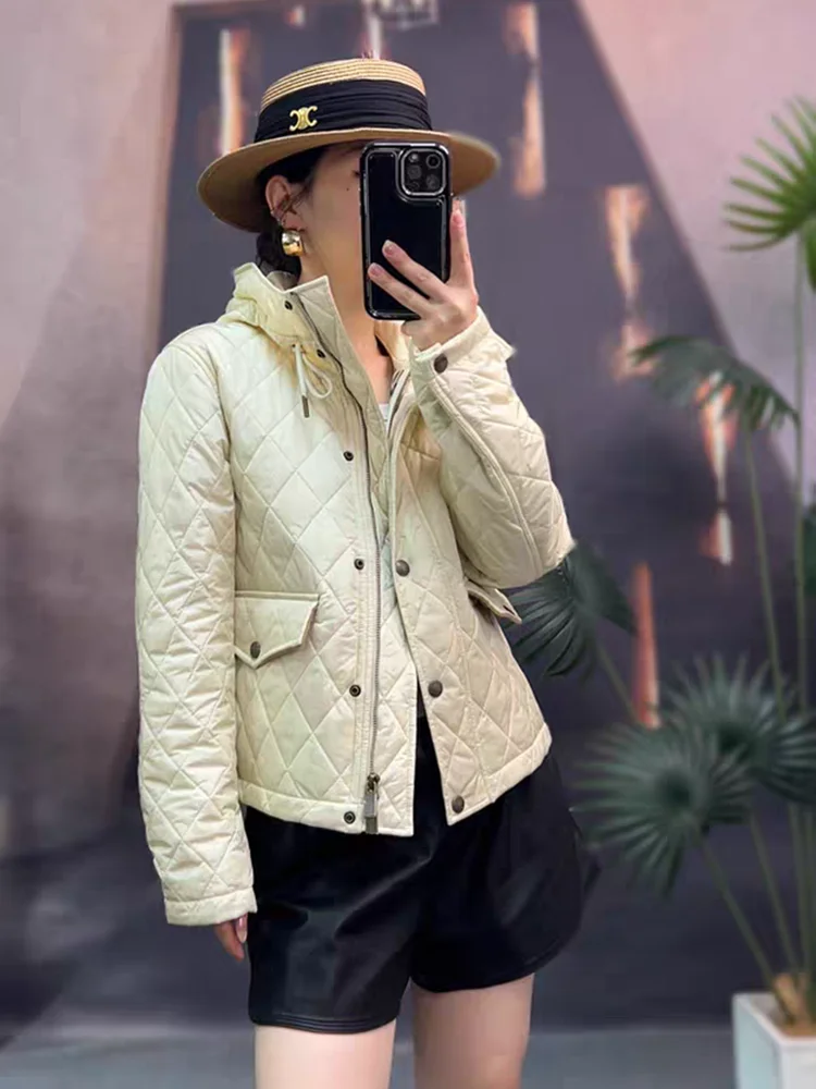 

Briti Sle ort Cotton Jaet Women's Classic Color Hooded Lightweight Coat Autumn Winter Faion Outerwear