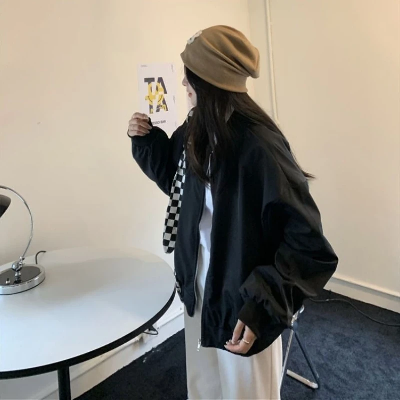 

Vintage Baseball Jacket Women's Loose Oversized Boyfriend Style Aviation Coat Retro Spring Autumn Casual Versatile Ins Style​