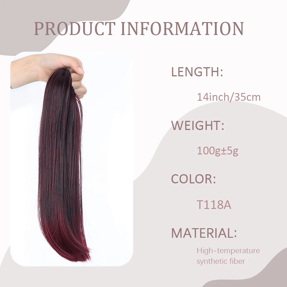 Synthetic Drawstring Ponytail 14Inch Internal Buckle Straight High Temp Fiber Hair Extension Hairpiece for Daily Party Hairstyle