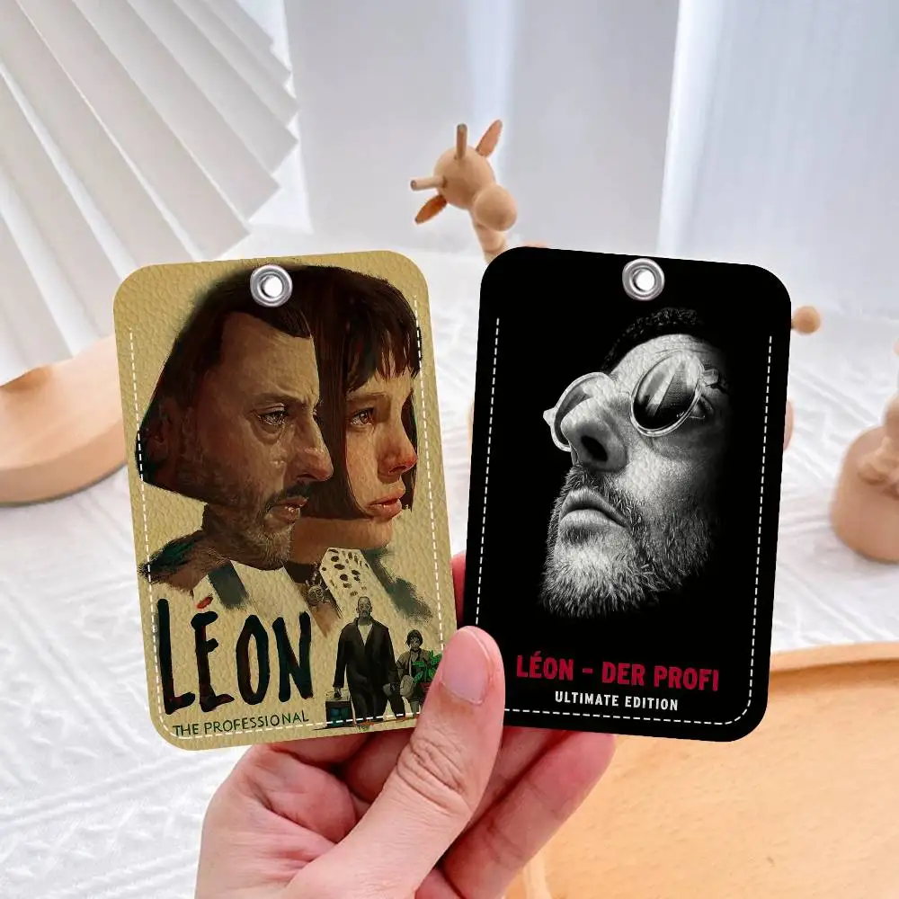 Leon le professionnel 1Pc étui pour carte d'accès porte-carte en cuir porte-clés porte-clés étiquettes d'accès porte-carte d'identité étui porte-clés