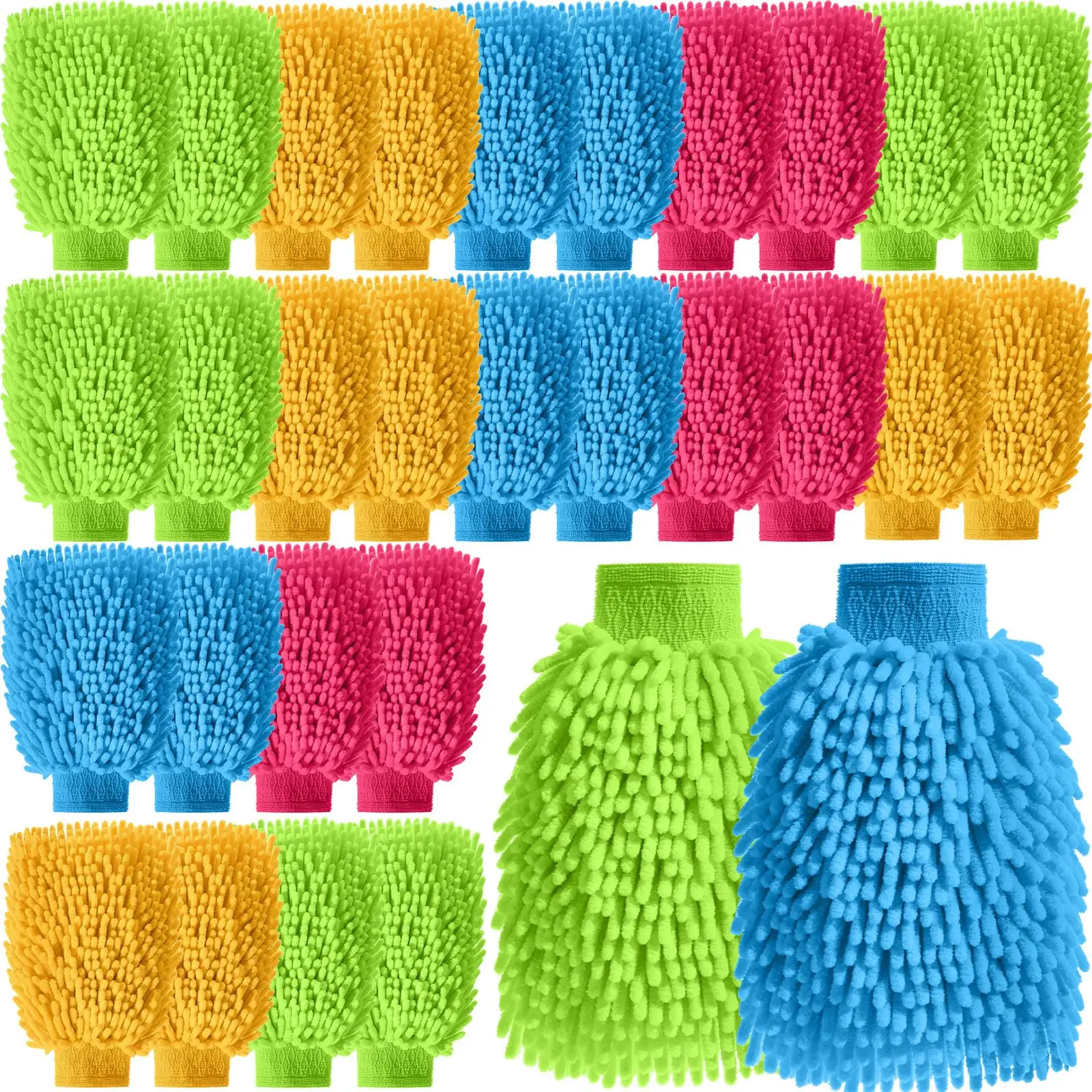 

24 Pack Microfiber Car Wash Mitts 10x8 Chenille Scratch-Free Double Sided For Trucks SUVs All Vehicles
