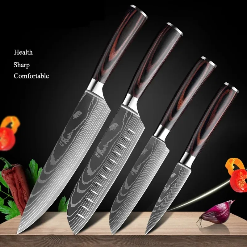 

1-10pcs 7CR17 Steel Chef Knife Set Japanese Salmon Santoku Knives Razor Sharp Fish Fillet Peeling Cutting Tools