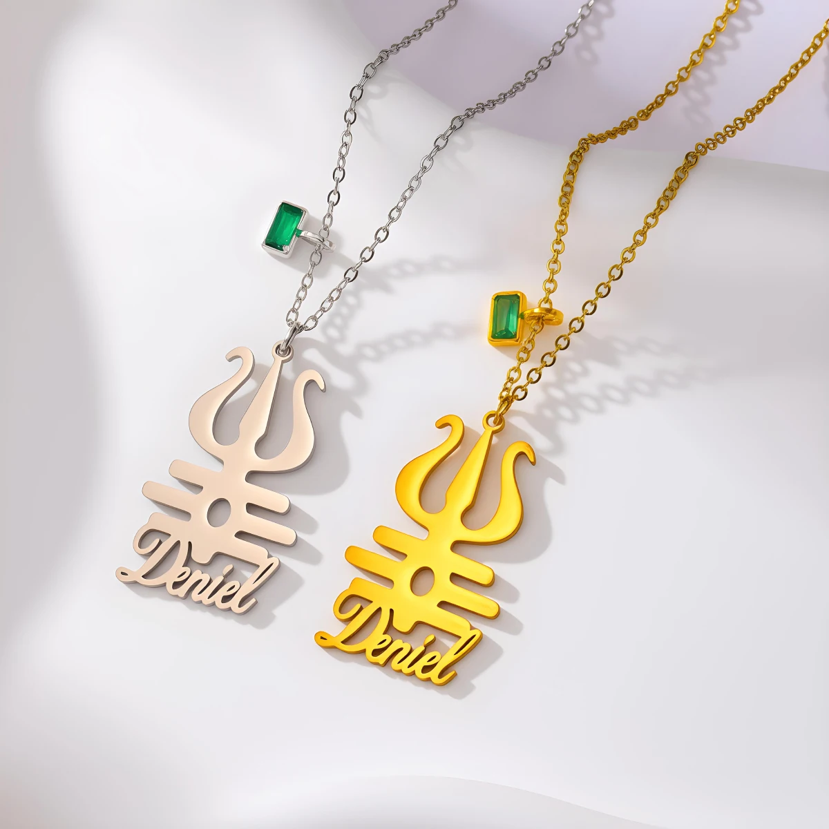 Custom Name Trident Symbol Pendant Necklace Stainless Steel Personalized Trishul Necklaces Charms Jewelry Gift for Birthday