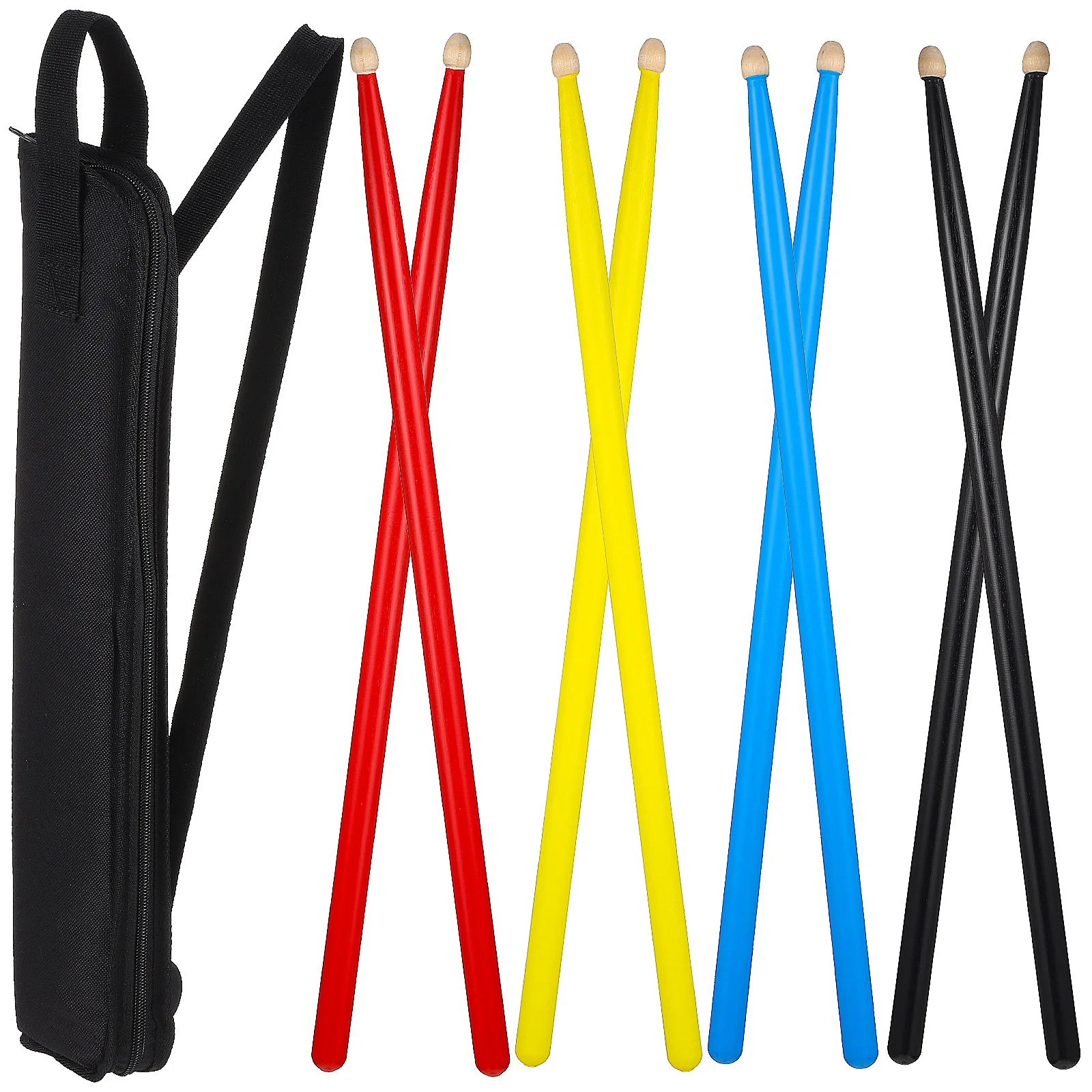 

4 Pairs Colorful Maple Wood Drumsticks Black Blue Red Yellow Kids Adult Percussion Accessories Smooth Grip Storage Bag